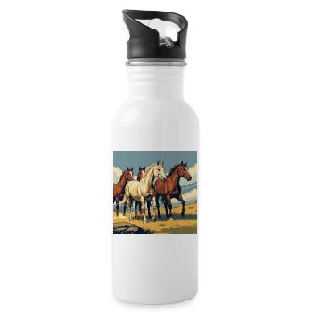 Quarter Horse Herde - Trinkflasche mit integriertem Trinkhalm - Weiß - Rechts