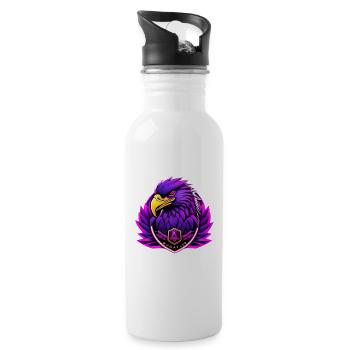 Futuristic eagle with neon accents - Water bottle with straw - white - Right