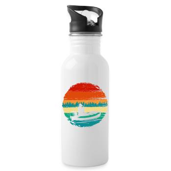 Kajak-Silhouette bei Sonnenuntergang auf dem Teal Lake - Trinkflasche mit integriertem Trinkhalm - Weiß - Rechts