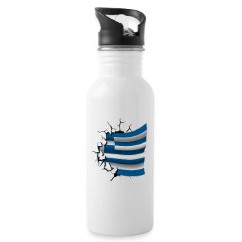 Drapeau de la Grèce - Grèce - Drapeau Broken Design - Gourde avec paille intégrée - blanc - Droite