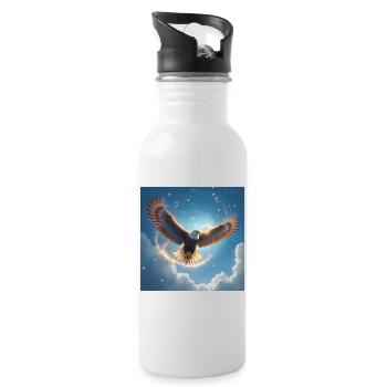 Krafttier Adler am Himmel - Trinkflasche mit integriertem Trinkhalm - Weiß - Rechts