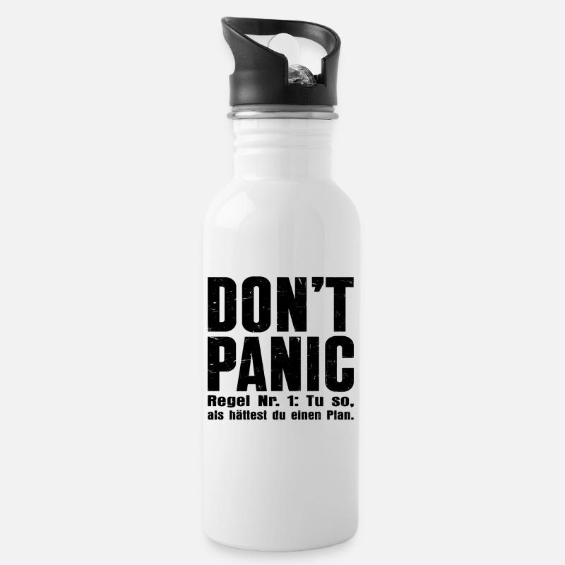 „DON’T PANIC“ – Das Kultshirt - Trinkflasche mit integriertem Trinkhalm - Weiß