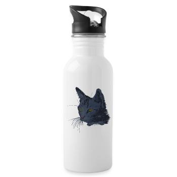 Katze Kopf Seite, Stubentiger, schenken weihnachen - Trinkflasche mit integriertem Trinkhalm - Weiß - Rechts