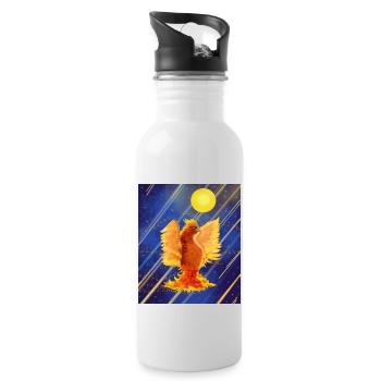 Kosmisch leuchtender Feuervogel: Cyber-Semurg - Trinkflasche mit integriertem Trinkhalm - Weiß - Rechts