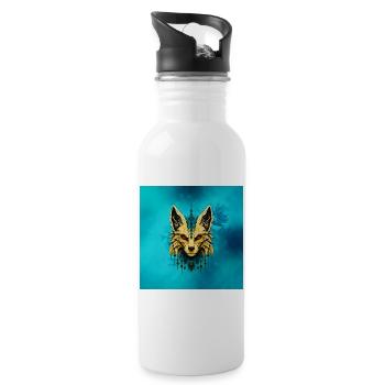 Der mystische Fuchskopf, edel und geheimnisvoll. - Trinkflasche mit integriertem Trinkhalm - Weiß - Rechts