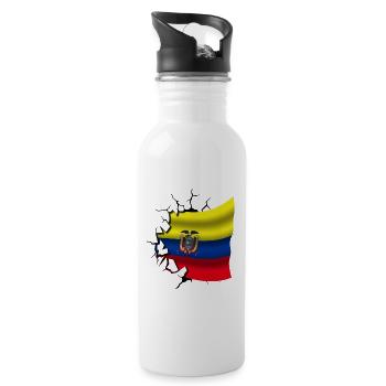 Flagge von Ecuador - Ecuador - Flagge gebrochenes Design - Trinkflasche mit integriertem Trinkhalm - Weiß - Rechts