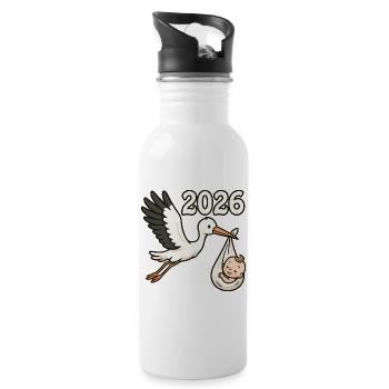 Storch mit Findelkind im Schnabel 2026 - Trinkflasche mit integriertem Trinkhalm - Weiß - Rechts