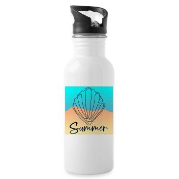 Line Art Seashell - Summer Beach - Water bottle with straw - white - Right