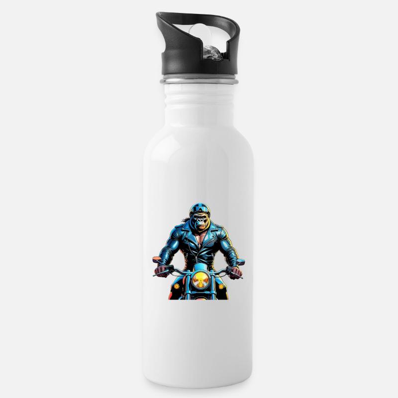 Urbane Gorilla Rider Illustration - Trinkflasche mit integriertem Trinkhalm - Weiß