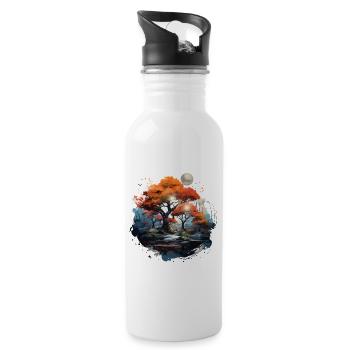 Herbstmondwald - Trinkflasche mit integriertem Trinkhalm - Weiß - Rechts
