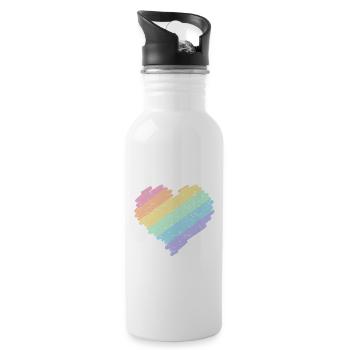 Rainbow Heart Pastel Colors Pride Month LGBTQ+ - Water bottle with straw - white - Right