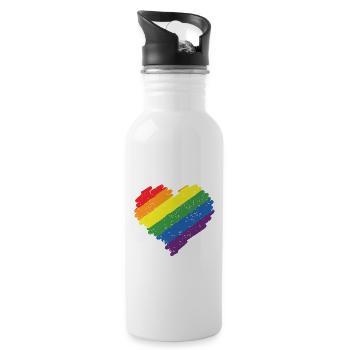 Rainbow Heart Pride Flag Colors LGBTQ+ Grunge - Water bottle with straw - white - Right
