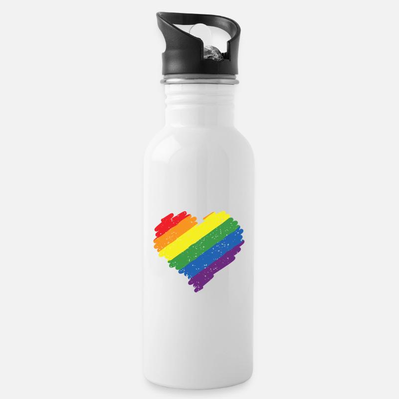 Regenbogen Herz Pride Flagge Farben LGBTQ+ Grunge - Trinkflasche mit integriertem Trinkhalm - Weiß
