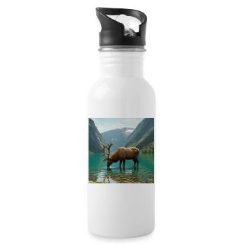 Cerfs des Alpes au bord du lac tranquille - Gourde avec paille intégrée - blanc - Droite