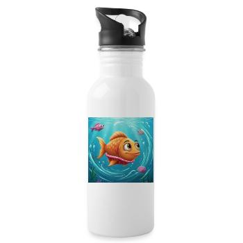 Poisson rouge ludique dans une eau colorée - Gourde avec paille intégrée - blanc - Droite