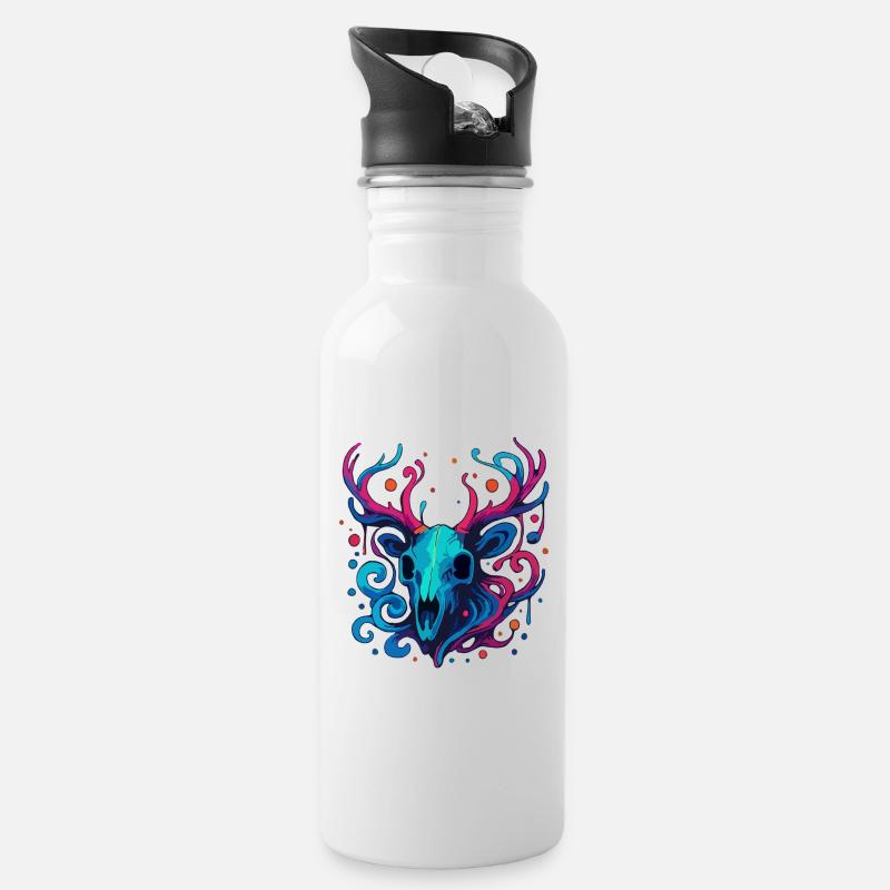 Crâne de bois de cerf - Gourde avec paille intégrée - blanc