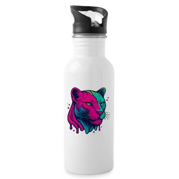 Neon Panther - Trinkflasche mit integriertem Trinkhalm - Weiß - Rechts