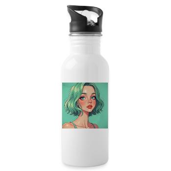 Mintgruen Pop-Art Portrait Dame - Trinkflasche mit integriertem Trinkhalm - Weiß - Rechts