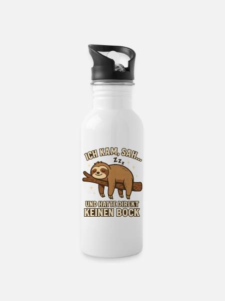 Faultier Geschenk Sloth Büro Arbeitskollege - Trinkflasche mit integriertem Trinkhalm - Weiß