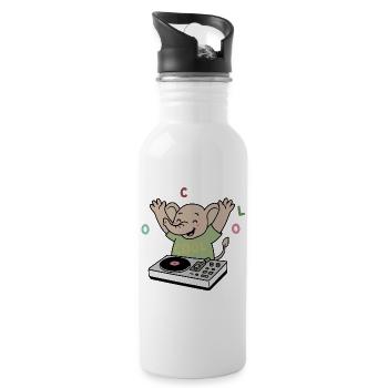 Tanzender fröhlicher Elefant macht Party als DJ - Trinkflasche mit integriertem Trinkhalm - Weiß - Rechts