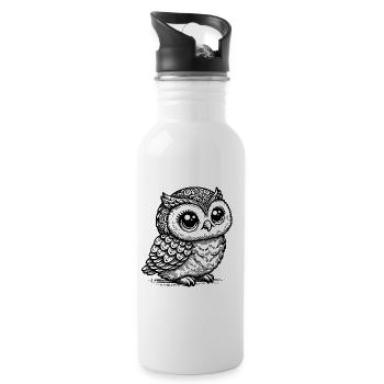 Mystic Owl – Black Animal Silhouette - Water bottle with straw - white - Right