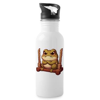Mürrischer Frosch Kröte Schaukeln Genervt Angry - Trinkflasche mit integriertem Trinkhalm - Weiß - Rechts