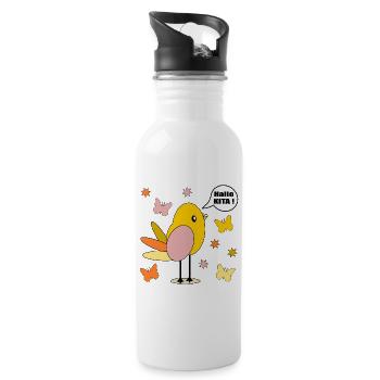 HALLO KITA KIND KINDERTAGESSTÄTTE VOGEL - Trinkflasche mit integriertem Trinkhalm - Weiß - Rechts