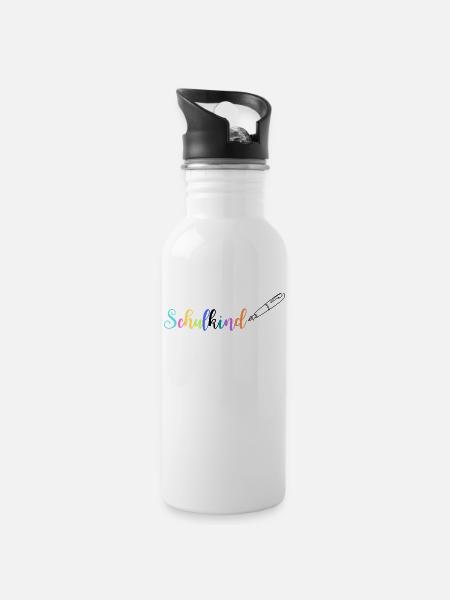 Schulkind - Trinkflasche mit integriertem Trinkhalm - Weiß