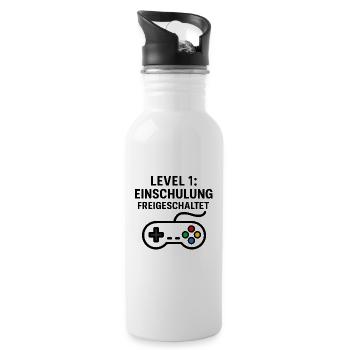 Gaming | Level 1: Einschulung Freigeschaltet - Trinkflasche mit integriertem Trinkhalm - Weiß - Rechts