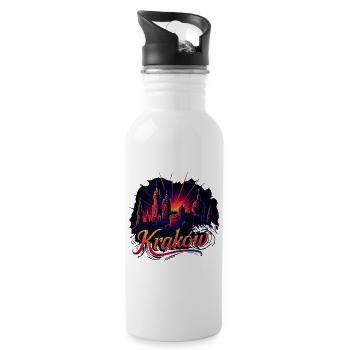Krakow Kraków City Poland Silhouette Gift - Water bottle with straw - white - Right