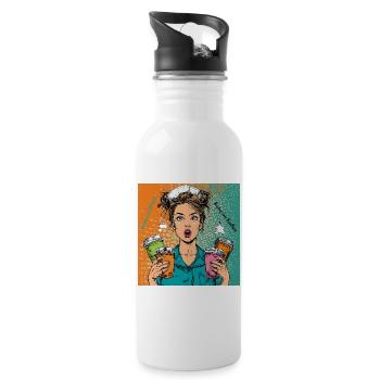 Chaos im Dienst. Ruhe im Kaffee. - Trinkflasche mit integriertem Trinkhalm - Weiß - Rechts