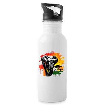 Elephant Africa Safari Nature Wilderness Watercolor Art - Water bottle with straw - white - Right