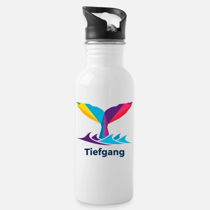 Abstract colorful whale fin with "draught" - Water bottle with straw - white