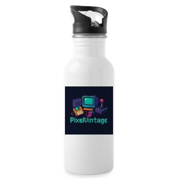 Retro-Computer und Pixel-Konsole - Trinkflasche mit integriertem Trinkhalm - Weiß - Rechts