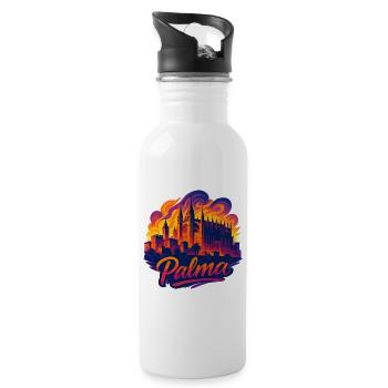 Palma Hauptstadt Mallorca Silhouette Geschenk - Trinkflasche mit integriertem Trinkhalm - Weiß - Rechts