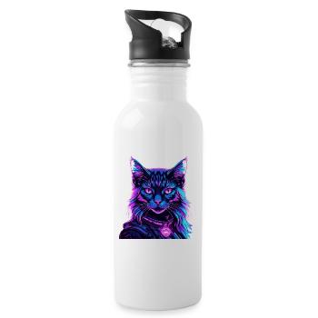 Neon Space Cat Cat Portrait - Water bottle with straw - white - Right