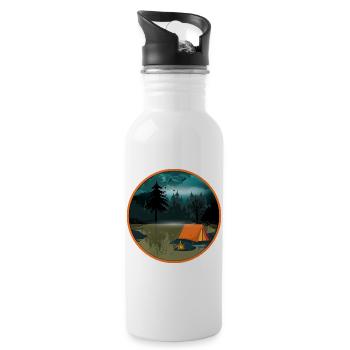 Nachtcamping im Wald mit Lagerfeuer und Zelt - Trinkflasche mit integriertem Trinkhalm - Weiß - Rechts