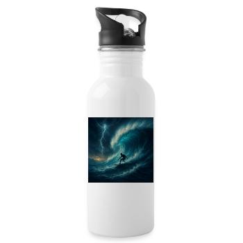 Storm Surfer - Surfen auf riesiger Welle - Trinkflasche mit integriertem Trinkhalm - Weiß - Rechts