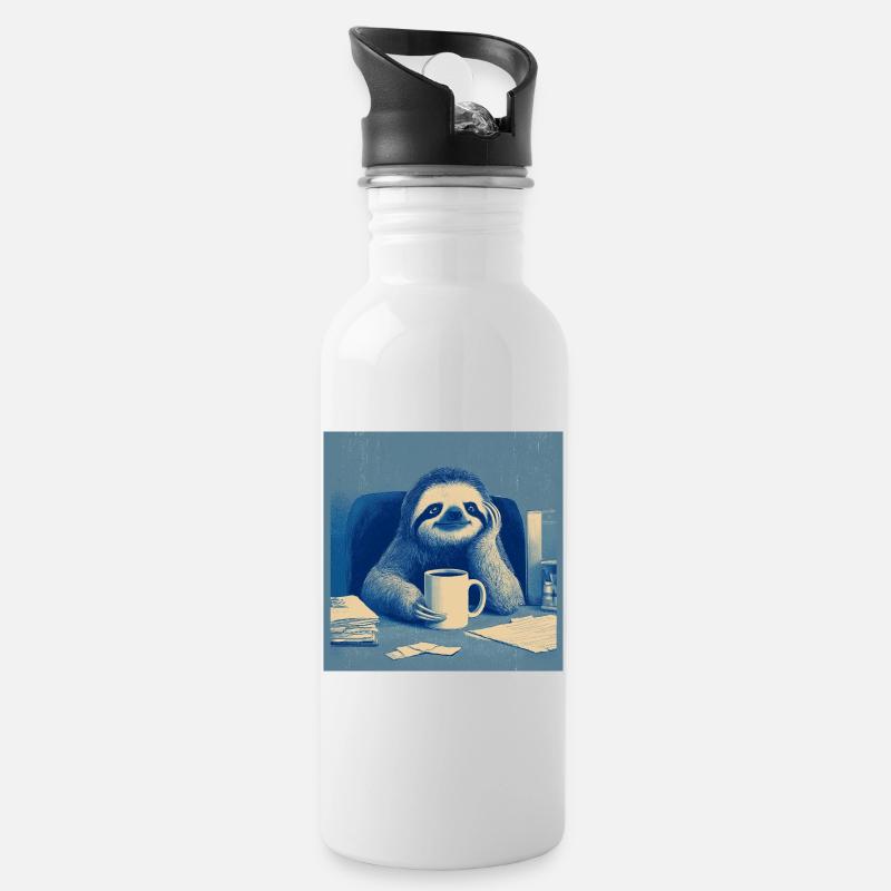 Manager im Faultiermodus - Trinkflasche mit integriertem Trinkhalm - Weiß