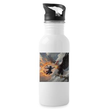Legendary Beast and Warrior in Battle - Water bottle with straw - white - Right