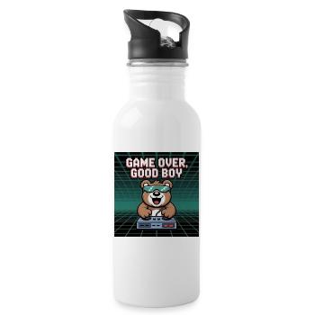 Retro Gaming Cute DJ Bear - Water bottle with straw - white - Right
