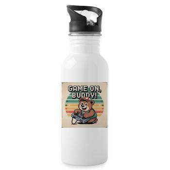 Mignon Teddy Bear Player sur T-shirt - Gourde avec paille intégrée - blanc - Droite