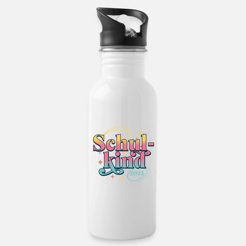 Schulkind 2025 - Trinkflasche mit integriertem Trinkhalm - Weiß