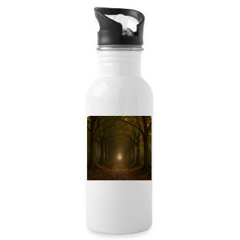 Mystical tree path in the autumn light - Water bottle with straw - white - Right