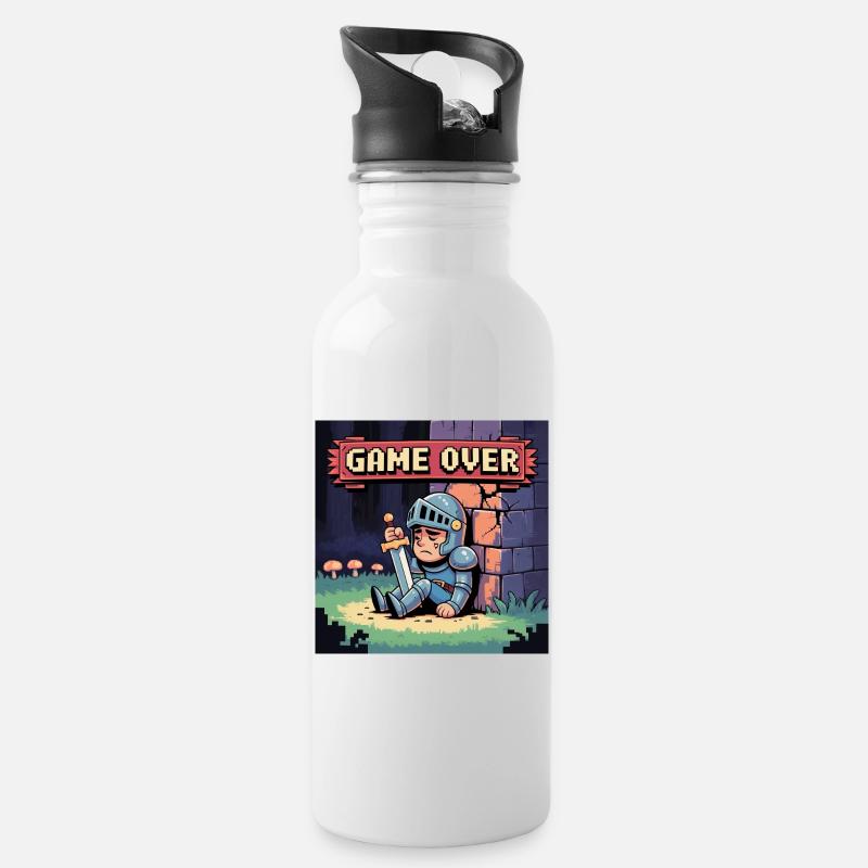 Eine Pixelfigur, die von der Kunst verbrannt wurde - Trinkflasche mit integriertem Trinkhalm - Weiß