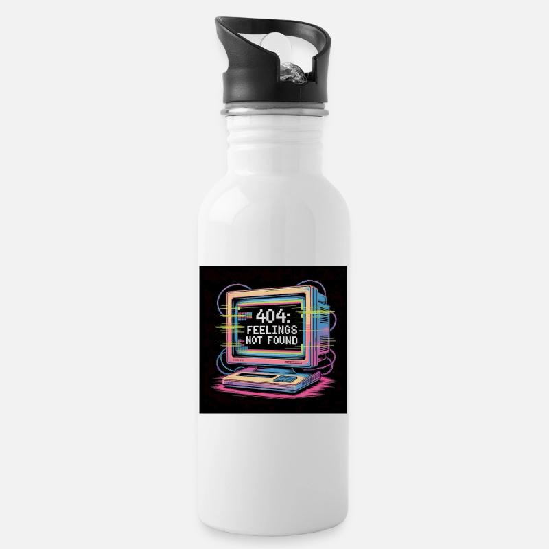 Retro Computer 404 Kein Gefühl - Trinkflasche mit integriertem Trinkhalm - Weiß