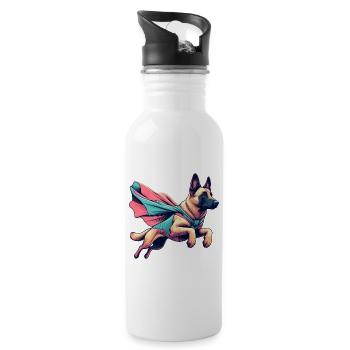 Super Dog Belgian Shepherd Cape Gift - Water bottle with straw - white - Right