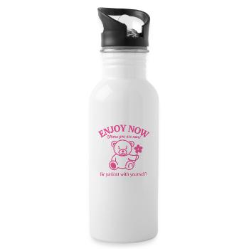 Rosa Bär – Sei geduldig mit dir selbst Shirt - Trinkflasche mit integriertem Trinkhalm - Weiß - Rechts