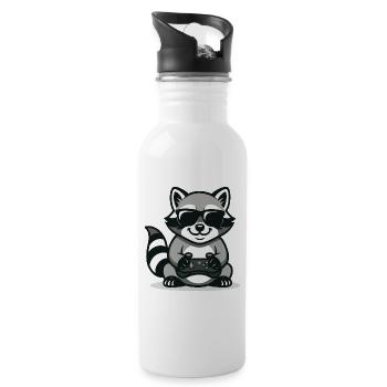 Gambler raccoon - Water bottle with straw - white - Right