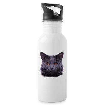 grauer Katzenkopf  - Trinkflasche mit integriertem Trinkhalm - Weiß - Rechts